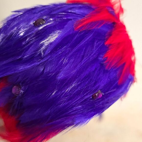 Vintage Handcrafted Assimetrical Red Purple feather fascinator hat headband - Picture 9 of 9